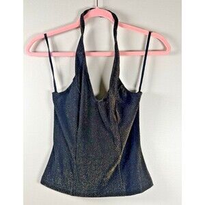 XOXO Womens Black Glitter Knit Lurex Spandex V-Neck Cami Tank Top - M
